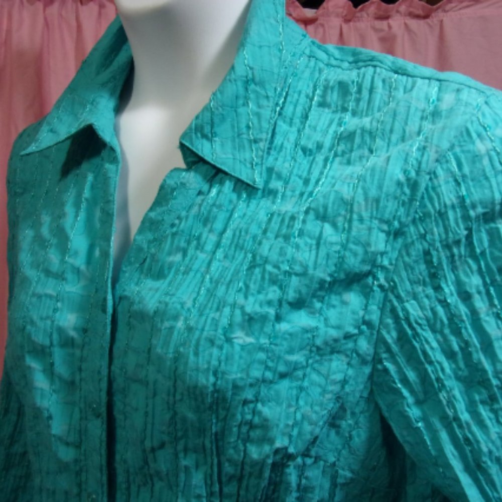 JM Collection Caribbean Green Crinkle Top Blouse NWOT Size 16